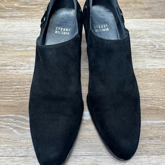 Stuart Weitzman Black Suede Almond Toe Booties Women's Size 8.5 - Picture 2 of 6
